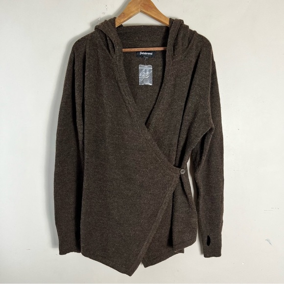 Betabrand Black Sheep Wrap Sweater S/M Brown Wool/Alpaca Blend Hooded Cardigan - Picture 3 of 13